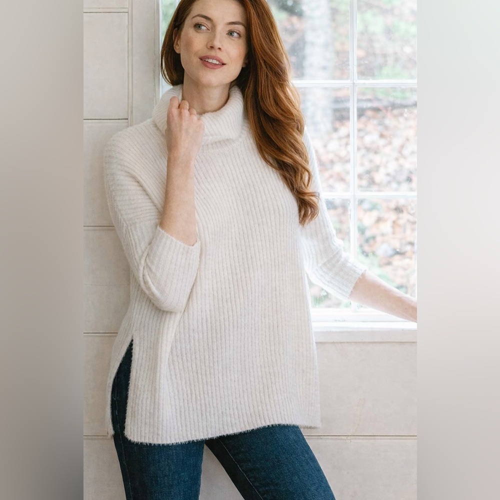 MerSea Chalet Cowl Neck Sweater Ribbed Pullover Winter White Ivory One Size